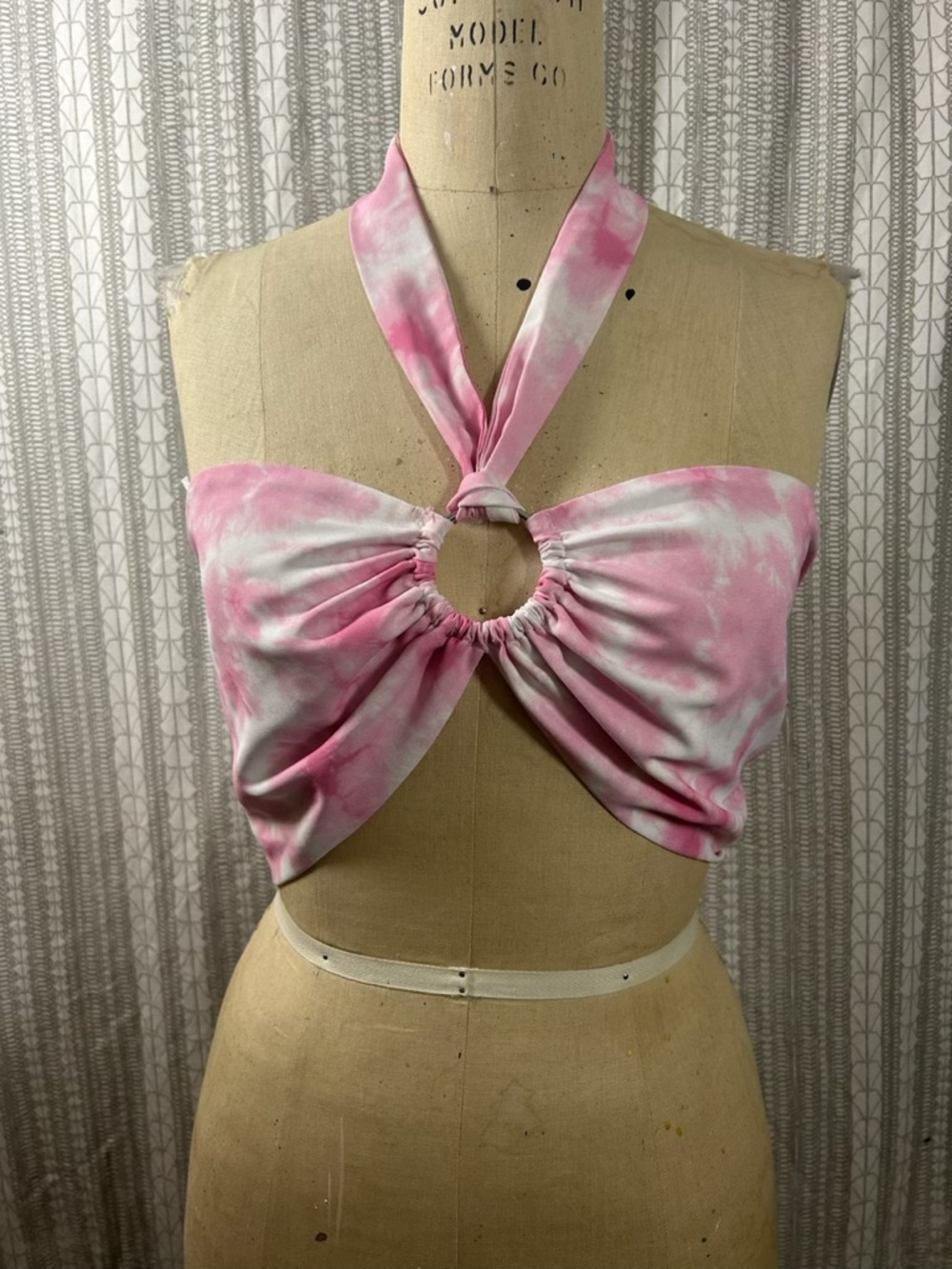 TOPSHOP Pink Tie-Dye Halter Crop Top with Ring Detail